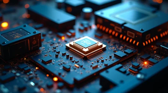 Vue détaillée et symbolique de l'intérieur d'un ordinateur avec ses composants essentiels illustrés