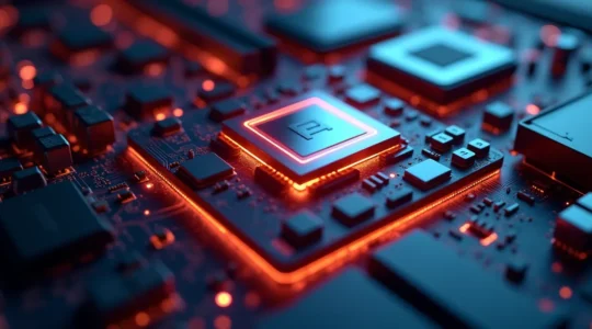 Image symbolique d'une carte mère centrale avec divers composants de PC connectés, représentant la fondation d'un ordinateur