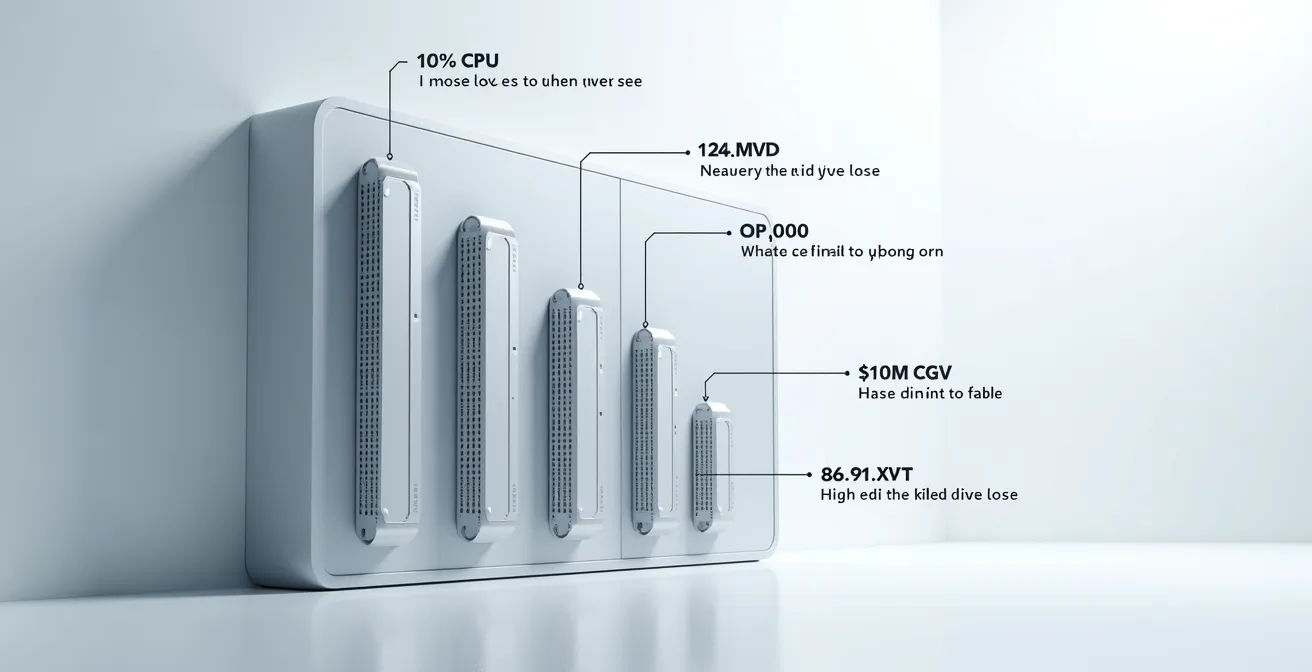 Schéma clair et minimaliste représentant un PC conçu pour le montage vidéo avec ses composants principaux (CPU, GPU, RAM, stockage) et leur pondération budgétaire