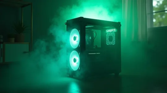 Illustration d'un PC avec un mode éco activé et des réglages cachés dévoilant sa puissance