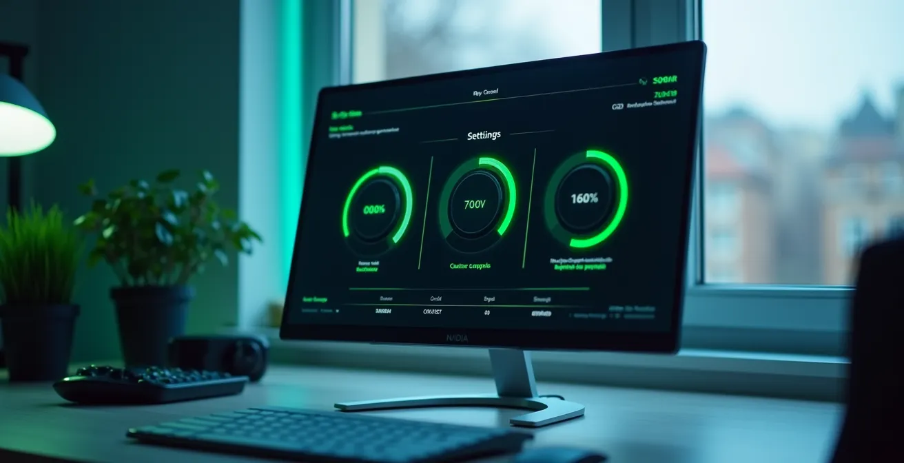 Illustration montrant l'interface du panneau de contrôle Nvidia avec des réglages pour améliorer les FPS
