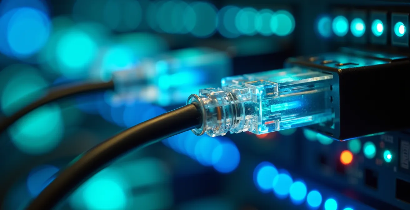 Analyste SOC surveillant des données de sécurité dans un centre d'opérations avec multiples écrans