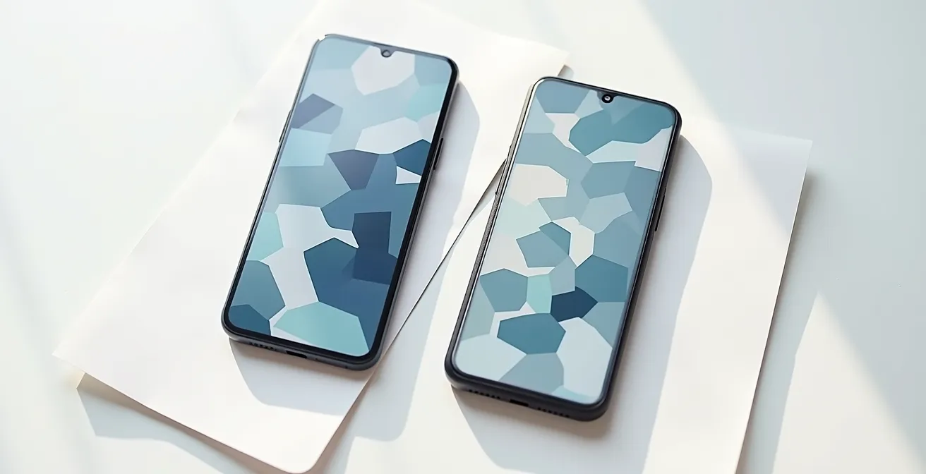 Deux smartphones côte à côte montrant la différence d'espace utilisé entre applications natives et PWA