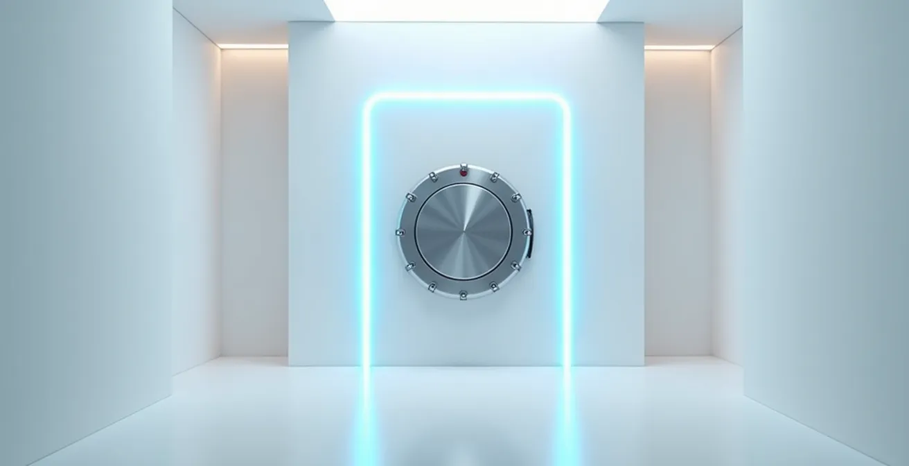 Représentation métaphorique d'un coffre-fort numérique sécurisé protégeant des informations