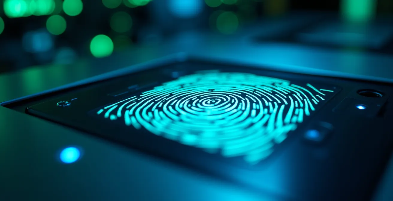 Gros plan macro sur un scanner biométrique et système de sécurité d'un datacenter