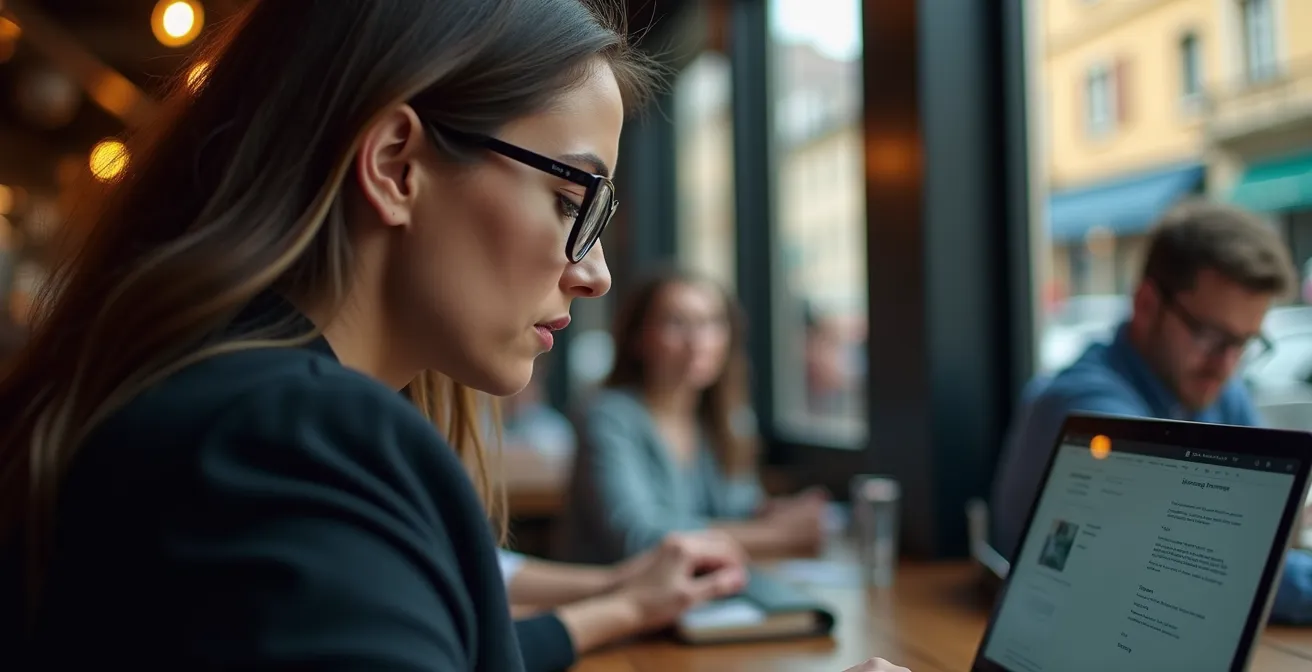 Espace de café français bondé montrant les risques de sécurité du travail à distance