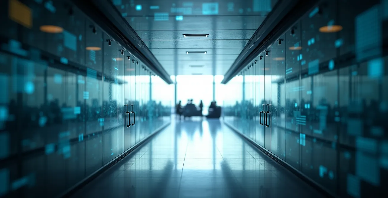 Représentation visuelle d'un tunnel VPN sécurisé connectant un bureau à domicile au réseau d'entreprise